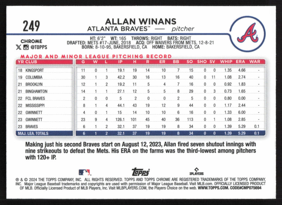 2024 Topps Chrome #249 Allan Winans