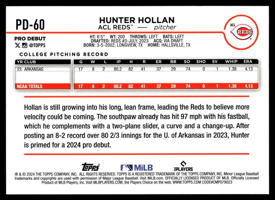 2024 Topps Pro Debut #PD-60 Hunter Hollan