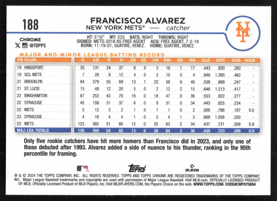 2024 Topps Chrome #188 Francisco Alvarez