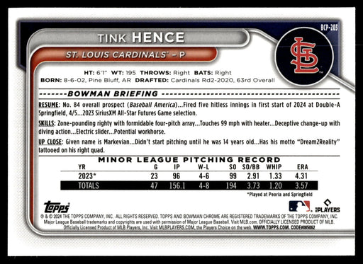 2024 Bowman Chrome #BCP-203 Tink Hence Prospects