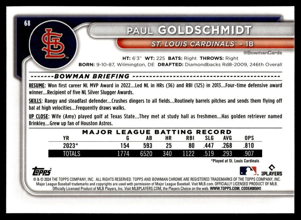 2024 Bowman Chrome #68 Paul Goldschmidt