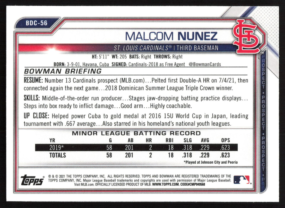 2021 Bowman Draft #BDC-56 Malcom Nunez Chrome