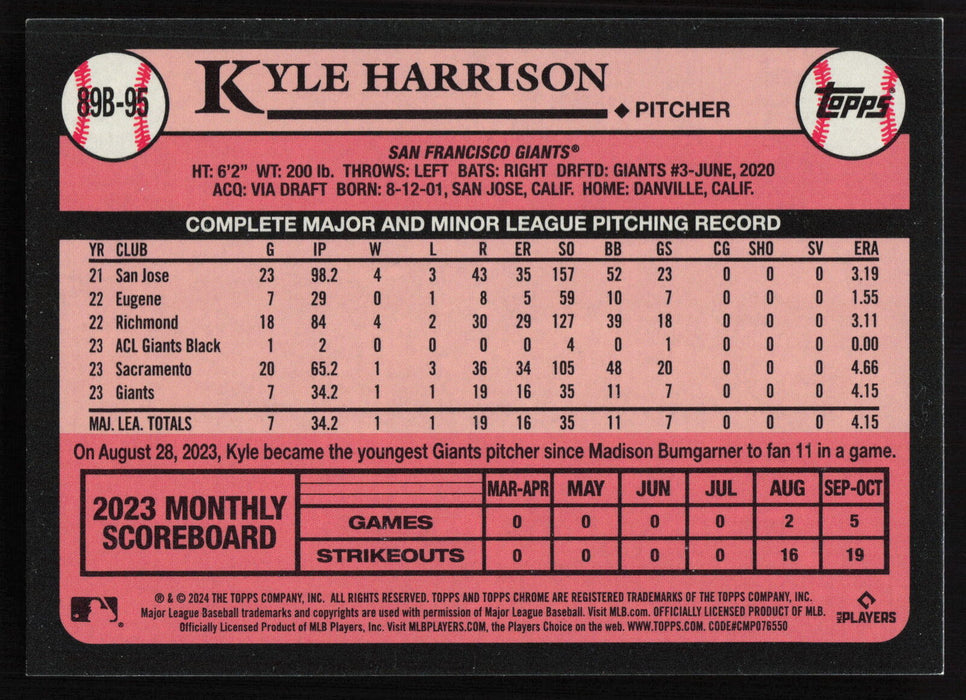 2024 Topps #89B-95 Kyle Harrison 1989 Topps Baseball 35th Anniversary Foil