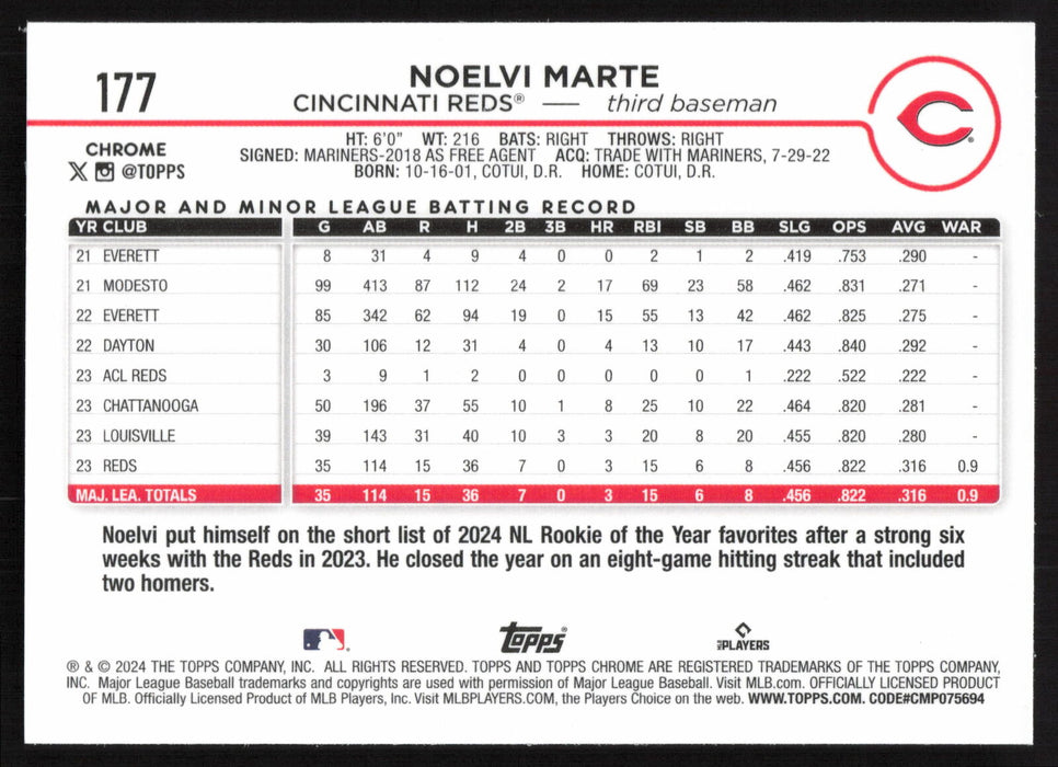 2024 Topps Chrome #177 Noelvi Marte