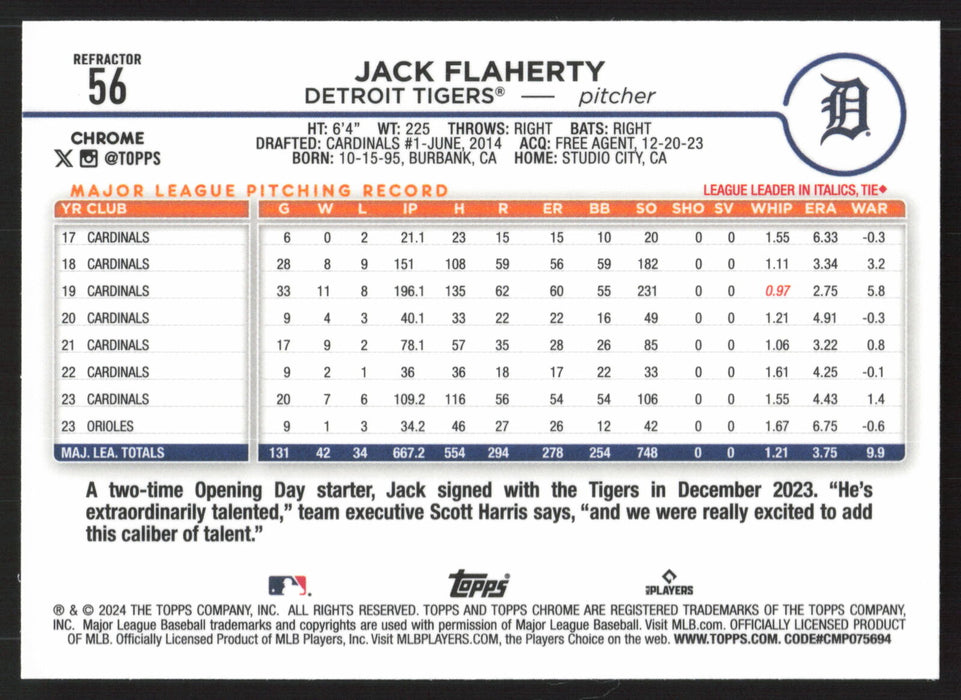 2024 Topps Chrome #56 Jack Flaherty Refractor