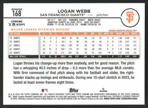 2024 Topps Chrome #168 Logan Webb Refractor