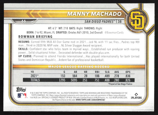 2022 Bowman #66 Manny Machado Base