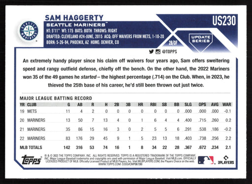 2023 Topps Update #US230 Sam Haggerty Gold Foil