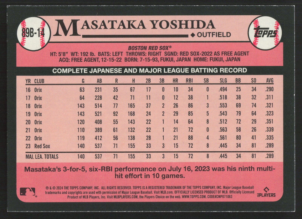 2024 Topps #89B-14 Masataka Yoshida 1989 Topps Baseball 35th Anniversary