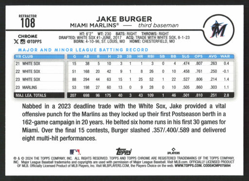 2024 Topps Chrome #108 Jake Burger Refractor