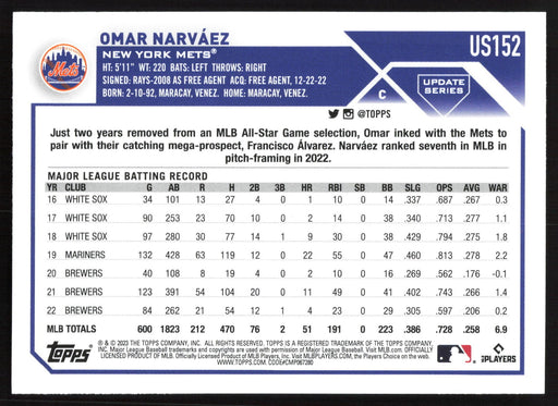 2023 Topps Update #US152 Omar Narváez Rainbow Foil