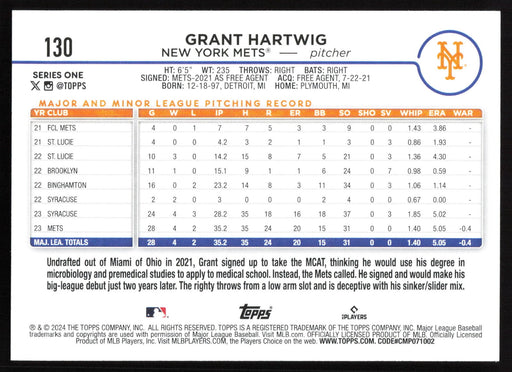 2024 Topps #130 Grant Hartwig - 10 Card Player Lot - Rookie Card