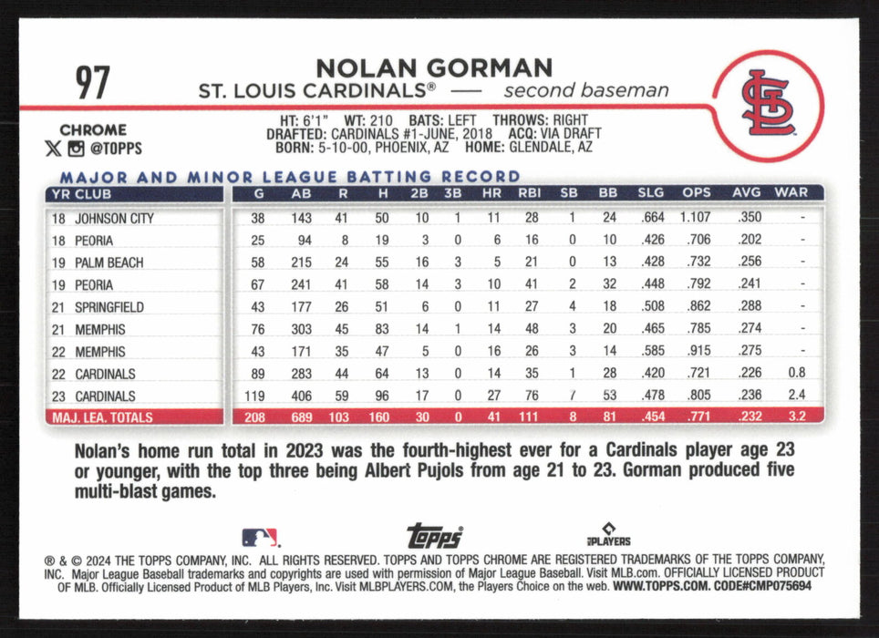 2024 Topps Chrome #97 Nolan Gorman