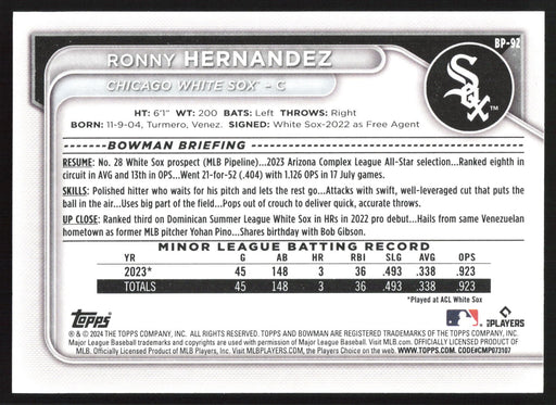 2024 Bowman #BP-92 Ronny Hernandez Prospects Base