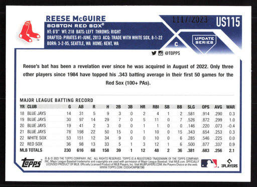 2023 Topps Update #US115 Reese McGuire Gold #/2023