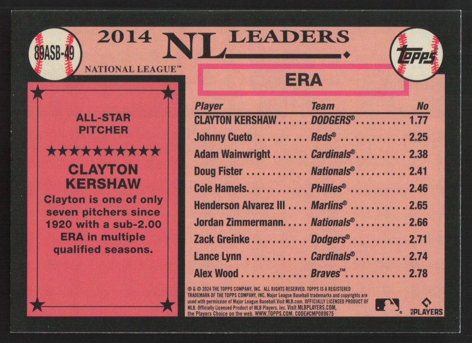 2024 Topps #89ASB-49 Clayton Kershaw 1989 Topps Baseball All-Stars Foil