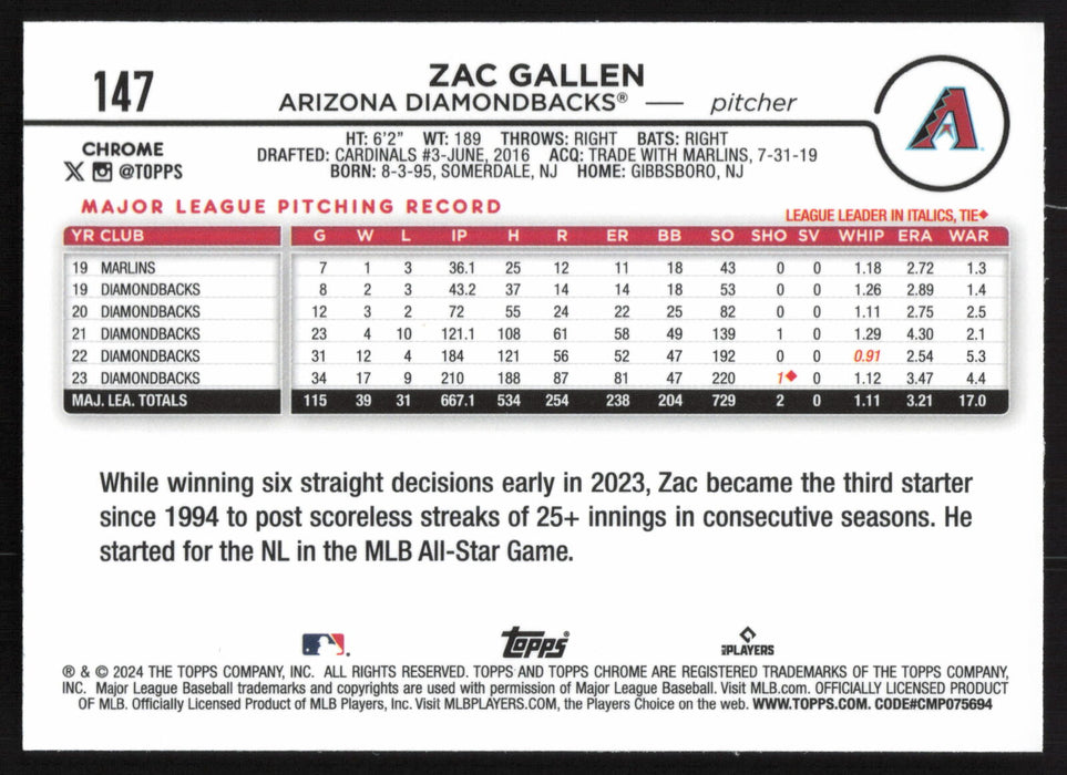 2024 Topps Chrome #147 Zac Gallen