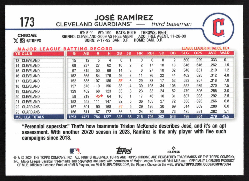 2024 Topps Chrome #173 José Ramírez