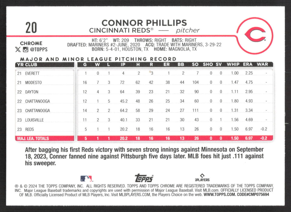 2024 Topps Chrome #20 Connor Phillips