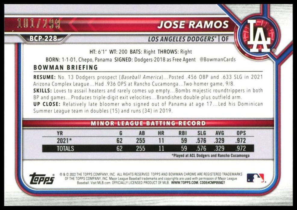 2022 Bowman Chrome #BCP-228 Jose Ramos Prospects Speckle Refractor #/299