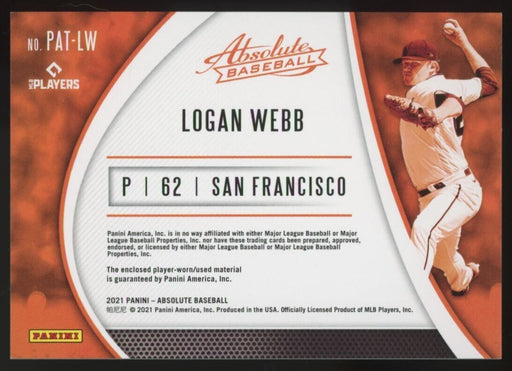 2021 Panini Absolute Patch /99 Logan Webb #PAT-LW Patch