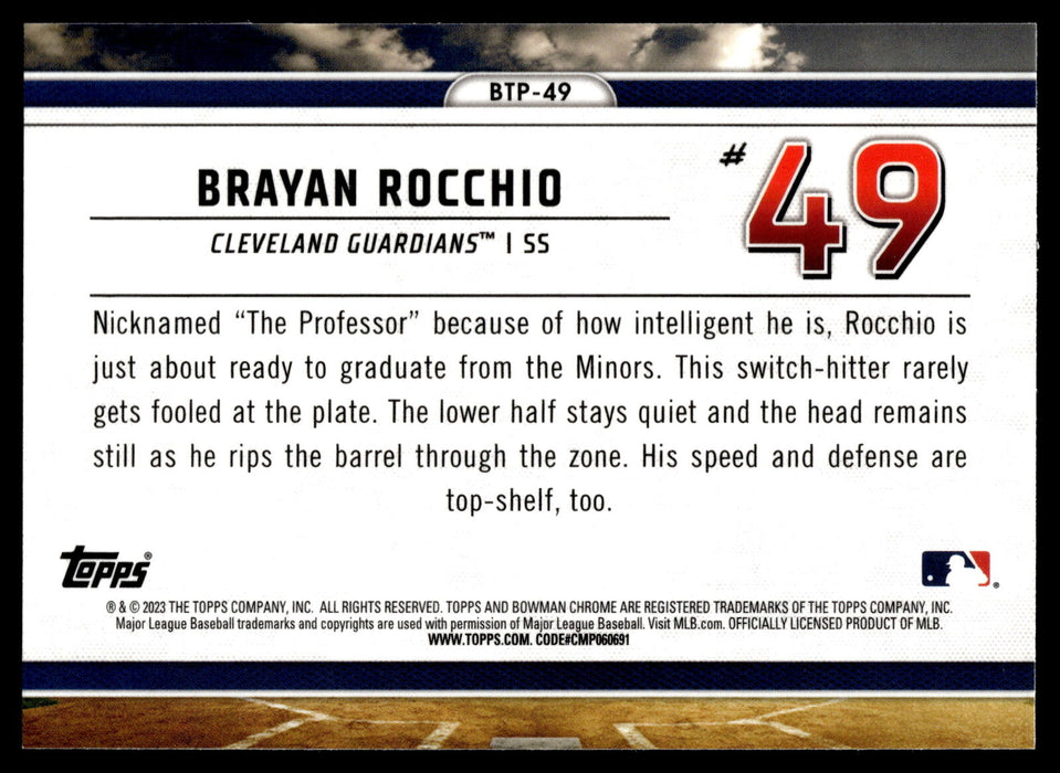 2023 Bowman #BTP-49 Brayan Rocchio Bowman Scouts Top 100