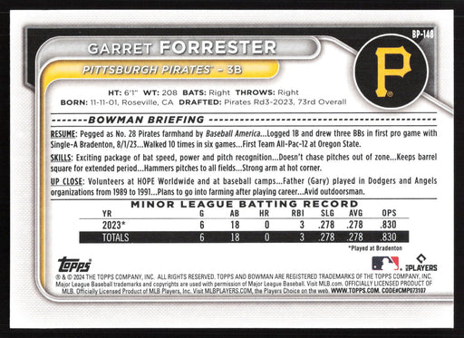 2024 Bowman #BP-148 Garret Forrester Base