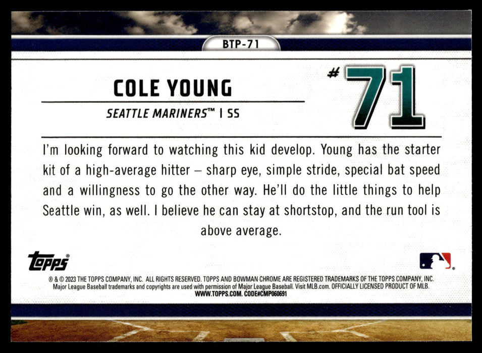 2023 Bowman #BTP-71 Cole Young Bowman Scouts Top 100