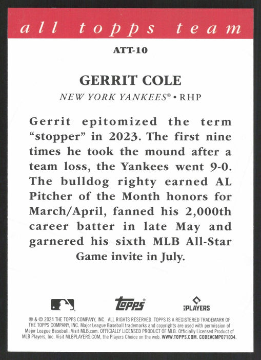 2024 Topps #ATT-10 Gerrit Cole 2023 All Topps Team