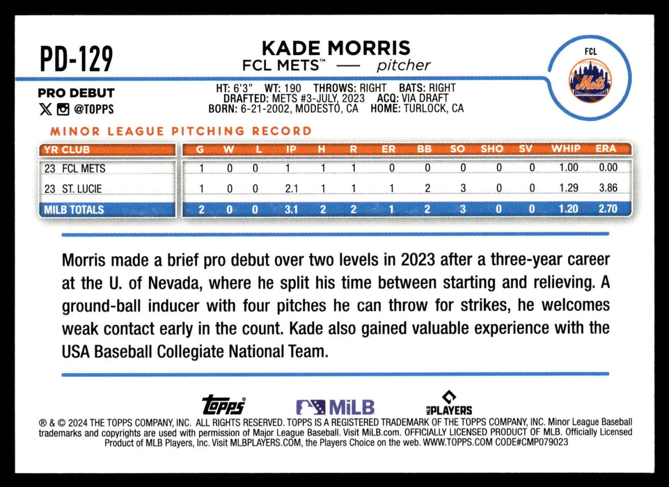 2024 Topps Pro Debut #PD-129 Kade Morris