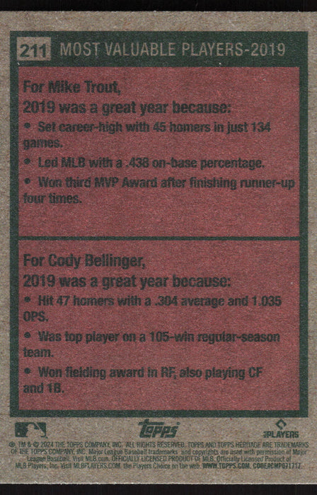 2024 Topps Heritage #211 2019 MVPs (Mike Trout / Cody Bellinger)