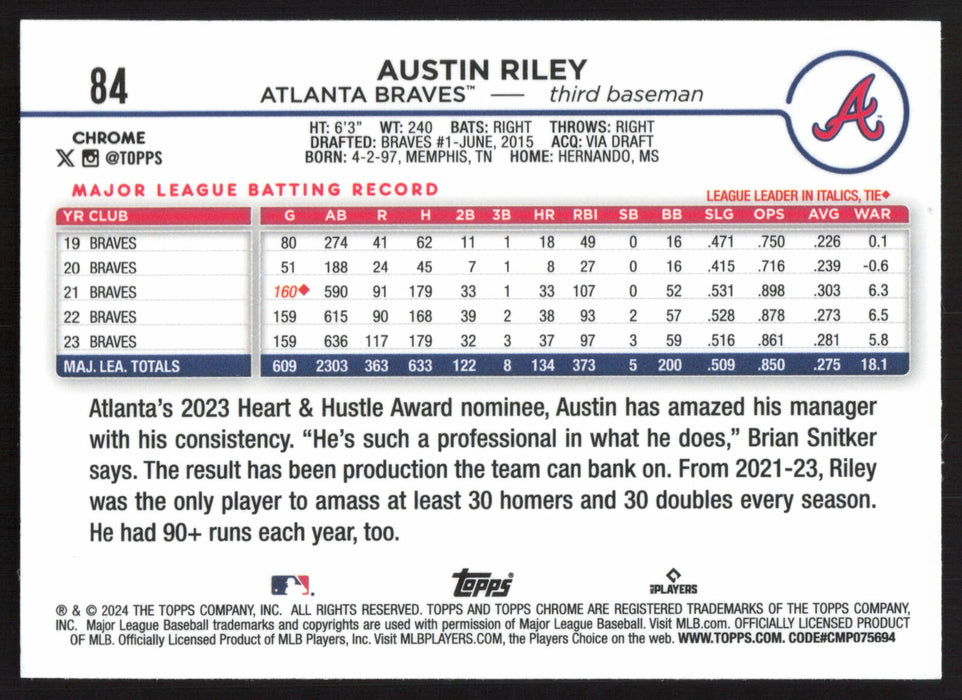 2024 Topps Chrome #84 Austin Riley