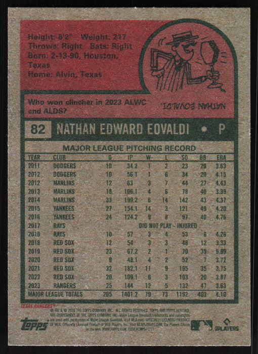 2024 Topps Heritage #82 Nathan Eovaldi Base