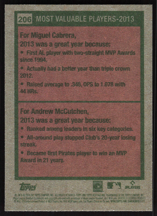 2024 Topps Heritage #206 2013 MVPs (Miguel Cabrera / Andrew McCutchen)