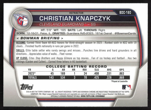 2023 Bowman Draft #BDC-180 Christian Knapczyk Chrome Refractor