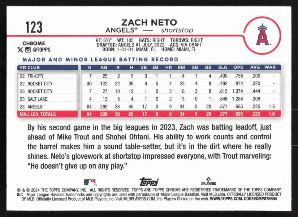 2024 Topps Chrome #123 Zach Neto