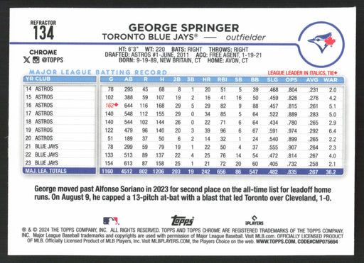 2024 Topps Chrome #134 George Springer Refractor