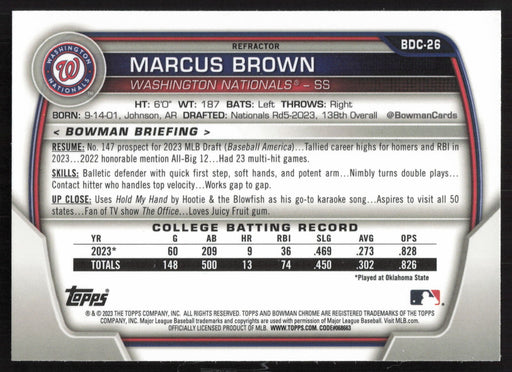 2023 Bowman Draft #BDC-26 Marcus Brown Chrome Refractor