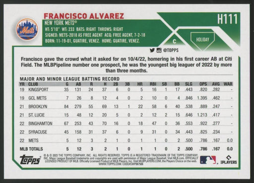 2023 Topps Holiday #H111 Francisco Alvarez Metallic