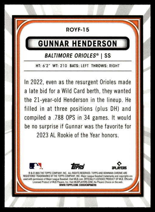 2023 Bowman #ROYF-15 Gunnar Henderson Rookie of the Year Favorites