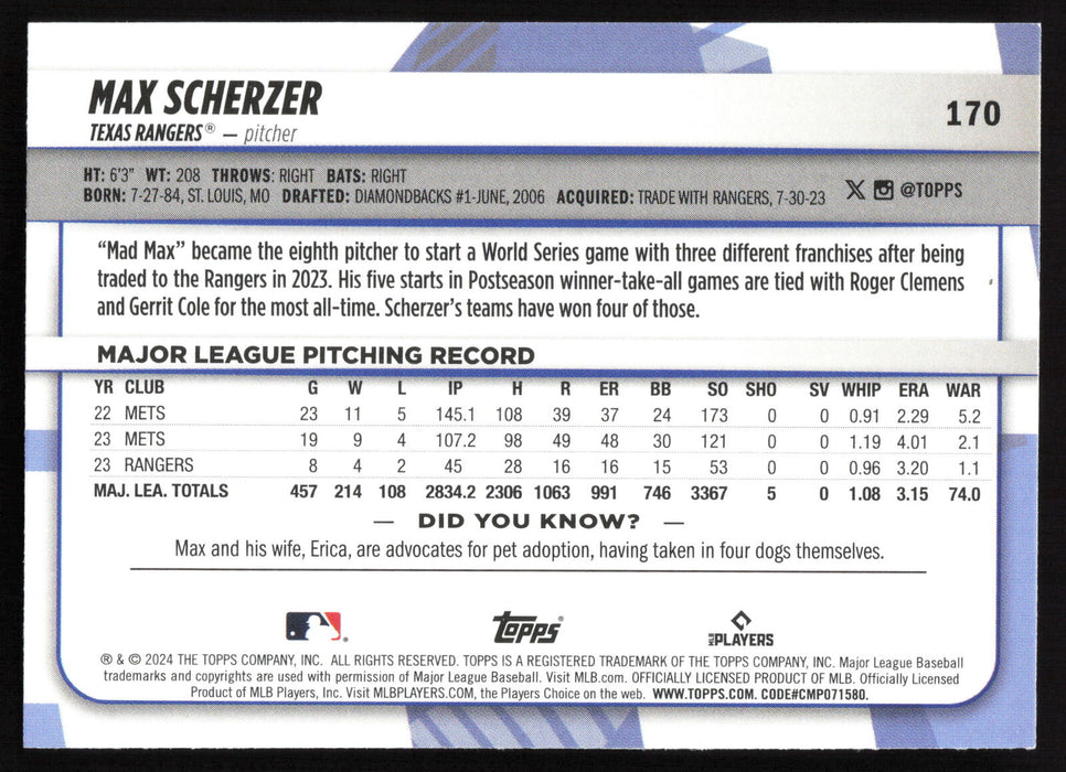 2024 Topps Big League #170 Max Scherzer