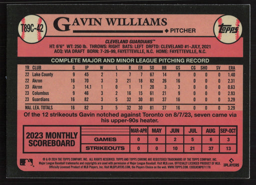 2024 Topps #T89C-42 Gavin Williams 1989 Topps Baseball 35th Anniversary Chrome