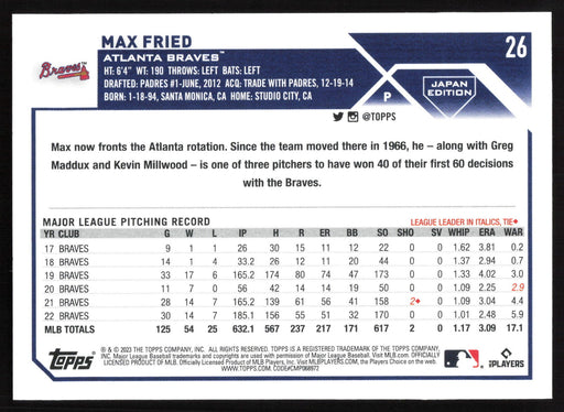 2023 Topps Japan Edition #26 Max Fried