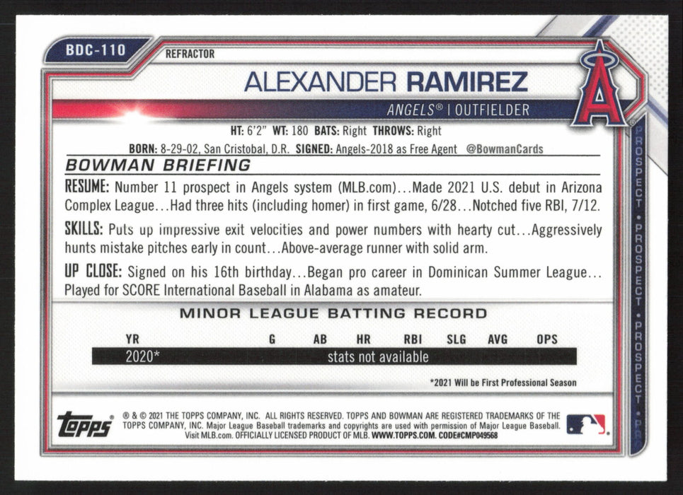 2021 Bowman Draft #BDC-110 Alexander Ramirez Chrome Refractor