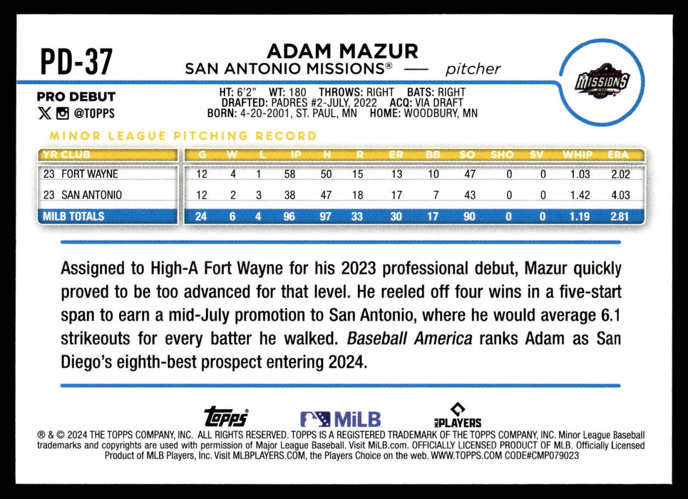 2024 Topps Pro Debut #PD-37 Adam Mazur