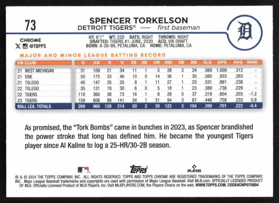 2024 Topps Chrome #73 Spencer Torkelson