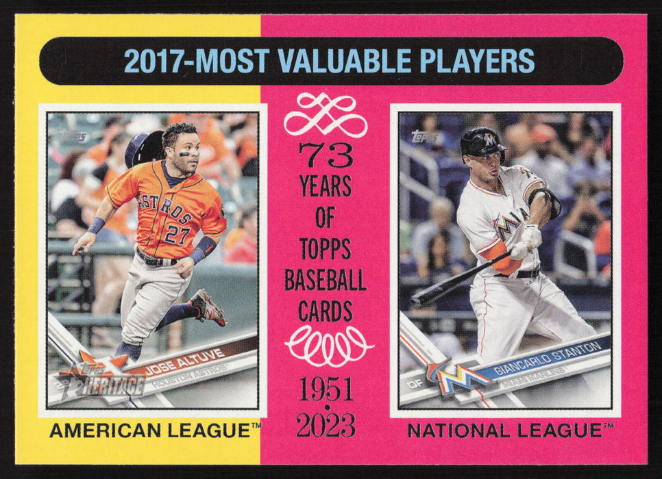 2024 Topps Heritage #210 2017 MVPs (Jose Altuve / Giancarlo Stanton)