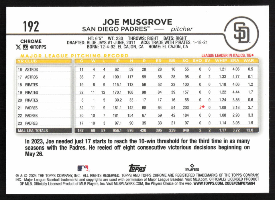 2024 Topps Chrome #192 Joe Musgrove