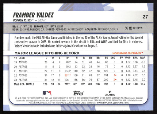 2024 Topps Big League #27 Framber Valdez