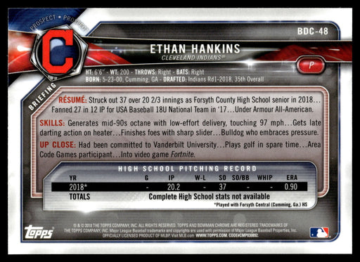 2018 Bowman Draft #BDC-48 Ethan Hankins Chrome